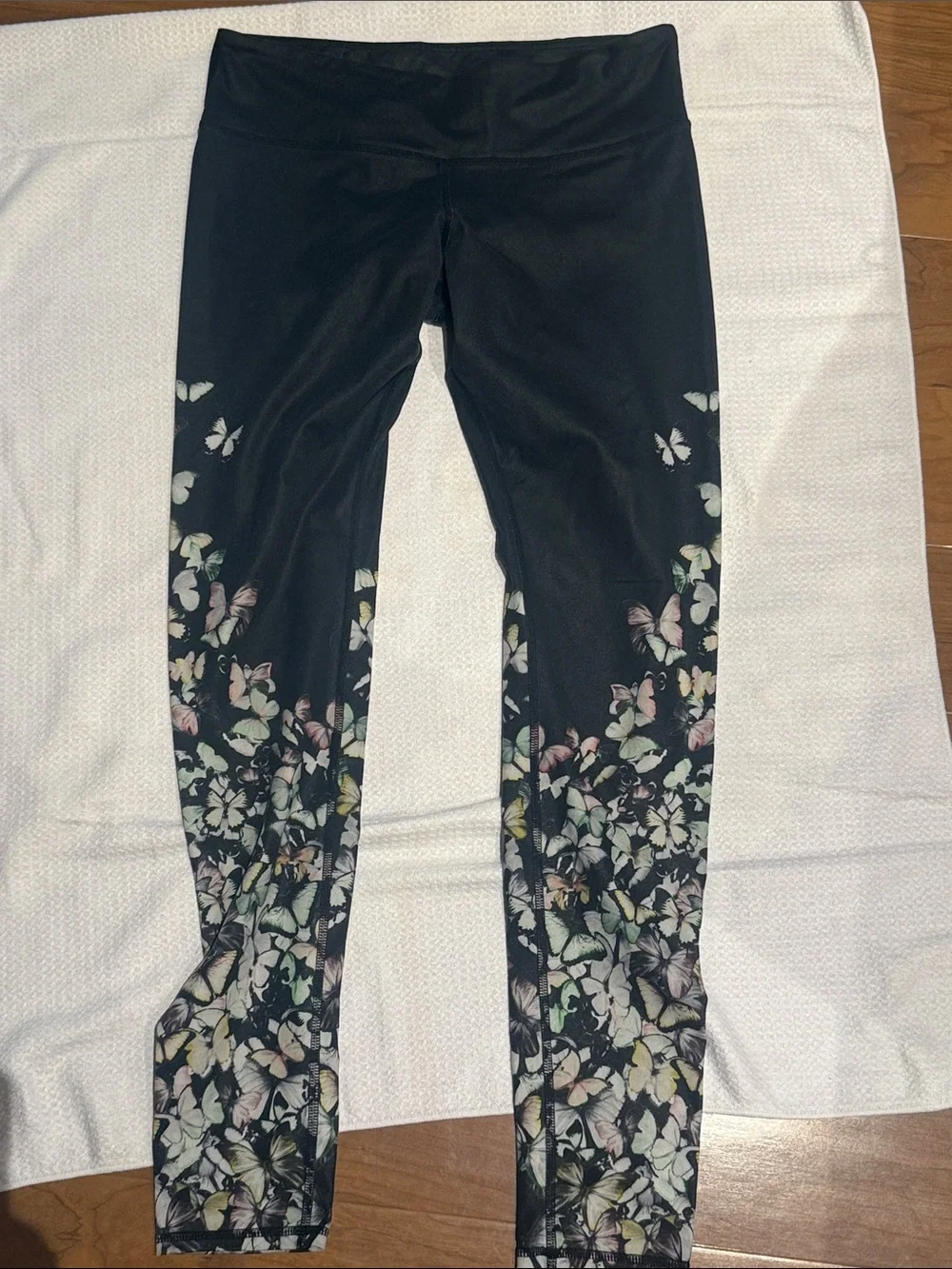 ALO Yoga Black Leggings with Pastel Butterfly Print